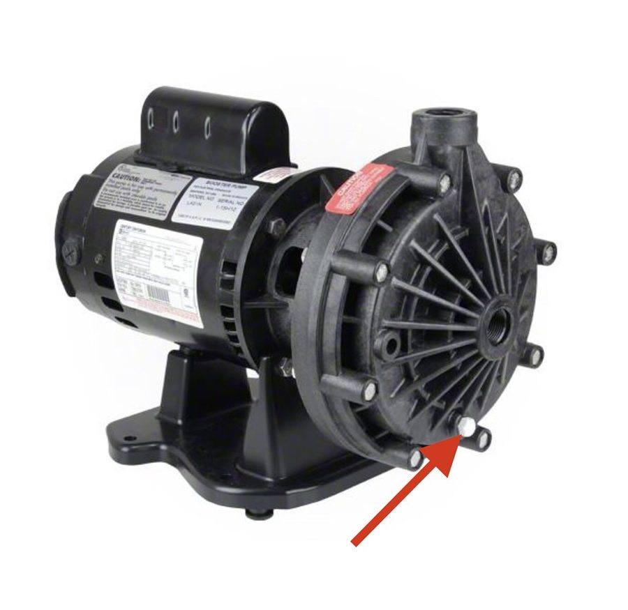 Booster pump with drain plug marked by arrow